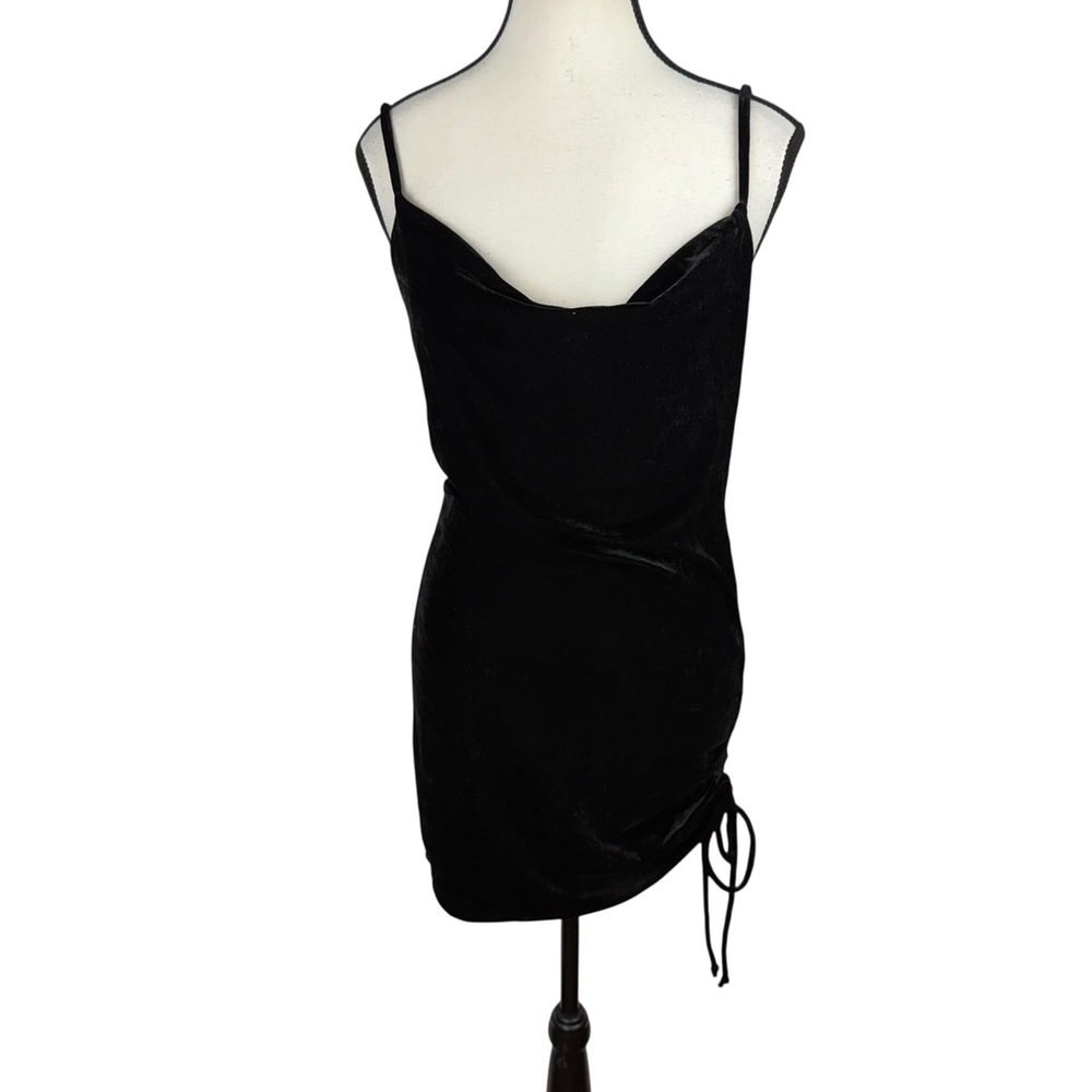 Black Ruched Bodycon Slip Mini Dress Casual Glam Going Out Party Size M - Picture 2 of 10